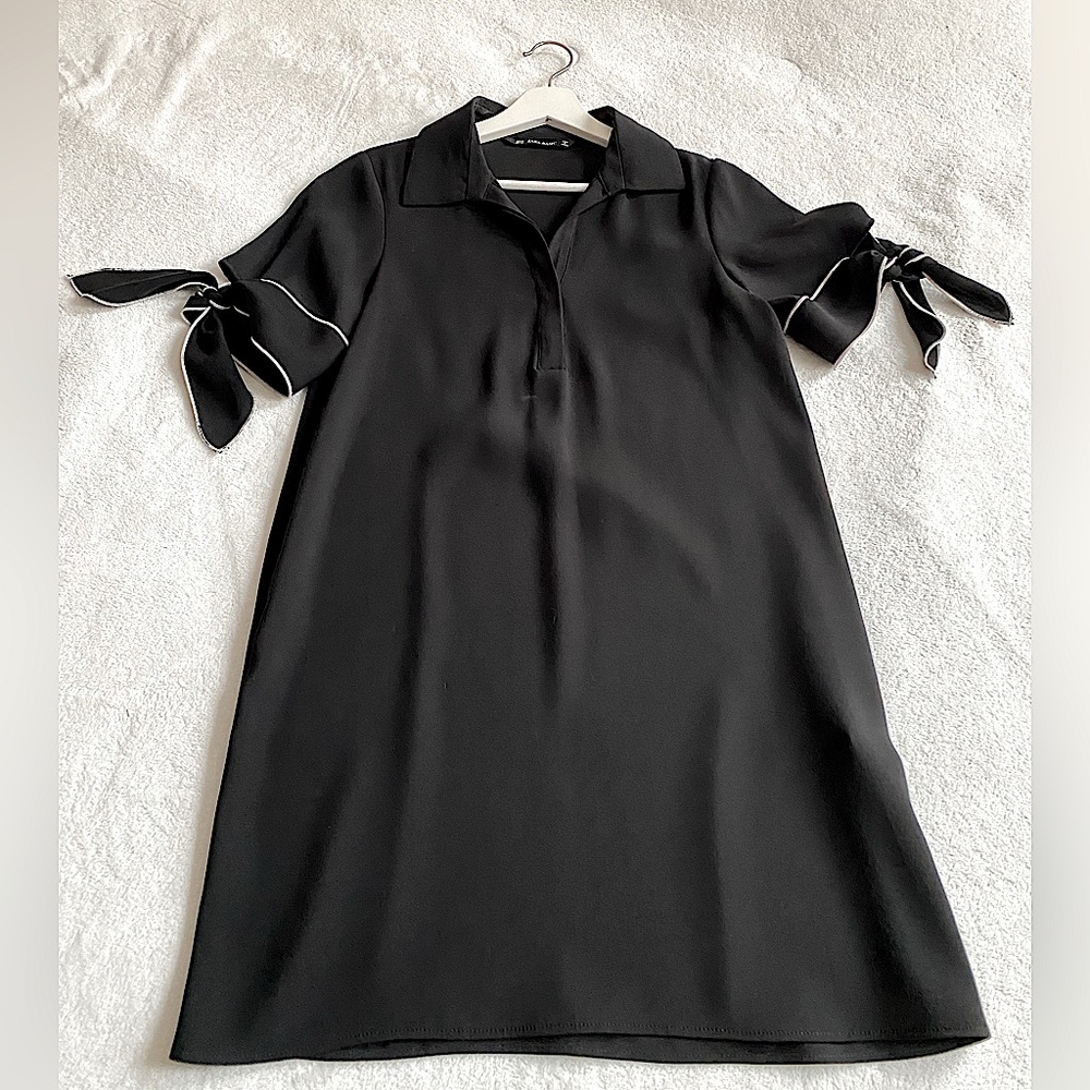 Zara black bow tie short sleeve t-shirt dress